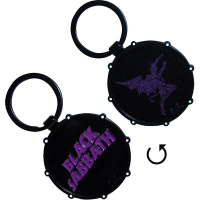 Black Sabbath Wavy Logo & Daemon Drum Keychain Keyring