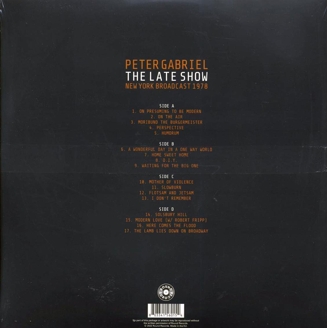Peter Gabriel - The Late Show Color Vinyl Gatefold 2xLP Record