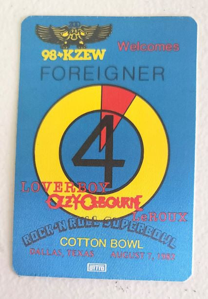 Foreigner Radio Promo Tour 1982 Dallas Tx Backstage Pass