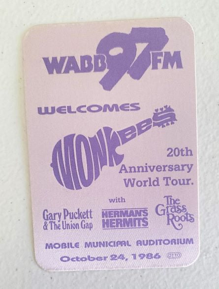 The Monkees 20th Anniversary Radio Promo World Tour 1986 Backstage Pass